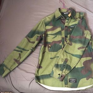 The Hundreds Wine Woven Camo Button-Down